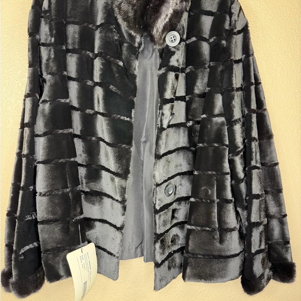 Christia Alta Moda Reversible Sheared Mink Fur Jacket Black Grooved Plucked‎